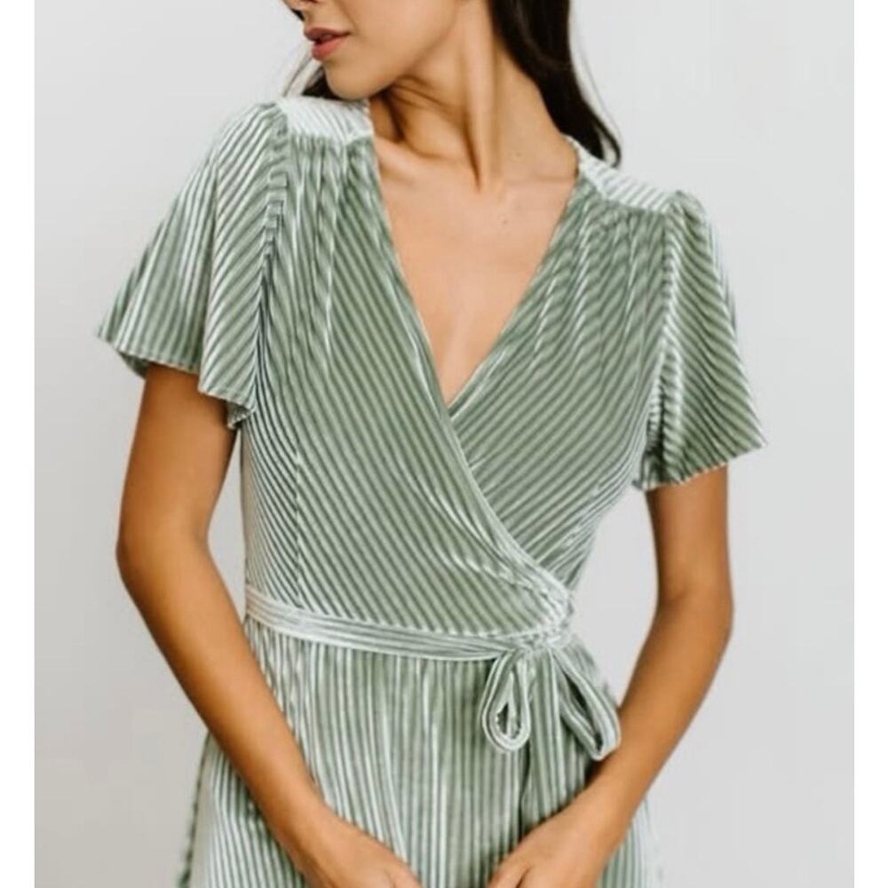 Baltic Born Andy Ribbed Velvet Maxi Wrap Dress Dusty Sage Medium Wedding - Picture 2 of 10